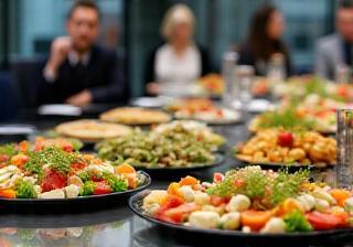 Corporate catering platters at an office gathering